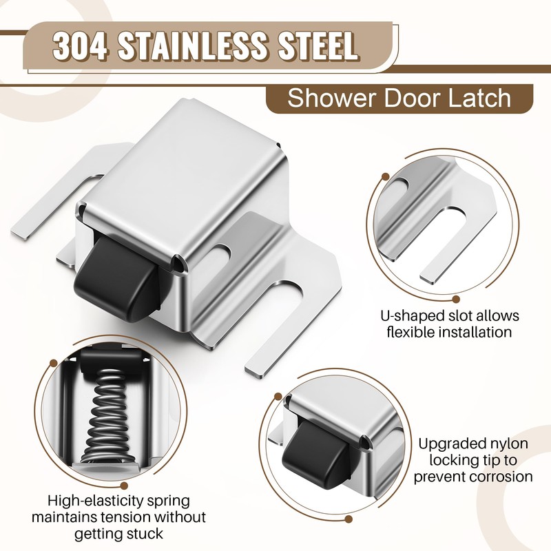 Jetec 2 Pack Shower Door Latch Replacement, Stainless Steel Single