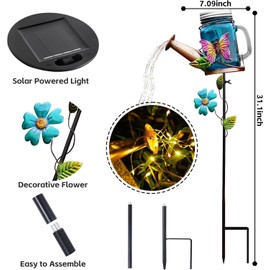SRNPMIU Solar Watering Can Light, Yard Outdoor Decor Lights, IP65 Waterproof, Hanging Butterfly Garden Light, Outside Garden Flower Bed Decor, Women Gift, Birthday Gifts