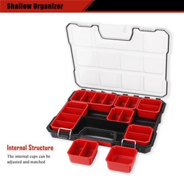 DuraSys Tools Organizer, Small Parts Storage Toolbox, 17.3 * 13.7 * 2.5" Durable Hardware Box Storage, with Removable Inner Cups