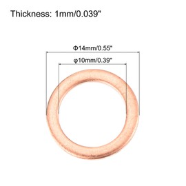 sourcing map 22 Pcs Flat Copper Washers, 10x14x1mm Copper Upgraded Flat Metric Sealing Crush Ring Washers for Hydraulic Fittings Screw Bolt Nut Electronic Repair