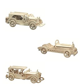 Pebaro 865 Holzbausatz Oldtimer-Set, 3 Stück 3D Puzzles Oldtimer Autos: Oldtimer I, Oldtimer II, Oldtimer III; Modellbausatz, Basteln mit Holz, Holzpuzzle, vorgestanzte Holzplatten, Geschenkidee