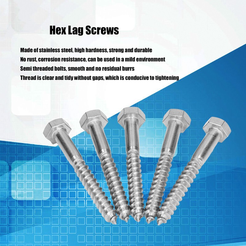 304 Stainless Steel Half Thread Bolt Wood Hex Lag Screws