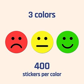 1200 Pieces - 1" Happy/Sad Smile Face Behavior Emotion Stickers, Red/Yellow/Green