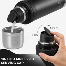 SANTECO Thermos Flask 1 Litre - Thermos Flask with Drinking Cup for Travel - Stainless Steel Thermos Flask with Handle - Leak-Proof Insulated Flask Coffee & Tea - BPA Free, for Hot and Cold