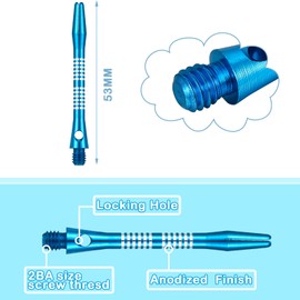 30 piezas de ejes de dardos para punta de acero, rosca mediana 2BA, aleación de aluminio, 50 mm, 53 mm, con anillos de goma, accesorios de dardos y vuelos (estilo a rayas, colores vibrantes)