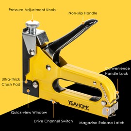 Upholstery 4 in 1 Staple Gun Heavy Duty, with 6000 Staples, Remover, Gloves, Manual Brad Nailer Power Adjustment Stapler Gun for Wood, Upholstery, Carpentry, Decoration DIY Staple Gun