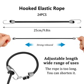 Liwein Bungee Cords with Hooks 24 pcs, 4mm Thick 25CM Long Elastic Cord, Bungee Straps for Camping Tent Storing Packages Fastening