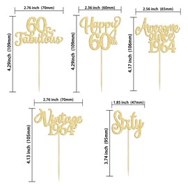 30 piezas de decoración clásico para cupcakes de 1963 con purpurina para 60 cumpleaños, 60 fabulosas púas para cupcakes, alegrías a 60 años para 60 cumpleaños, boda, aniversario, fiesta, decoración de pasteles, suministros dorados