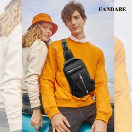 FANDARE Men Sling Crossbody Backpack Crossbody Bag for Men One Strap Motorcycle Chest Bag Cover Pack for Hiking Cycling Travel Outdoor Sport Small Casual Backpack with USB Charger Port Nylon Black