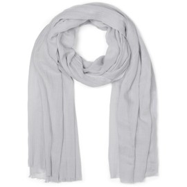 styleBREAKER Women's Scarf Lightweight & Transparent with Short Fringes Plain Scarf for Spring and Summer Soft Large Shoulder Scarf 188 x 100 cm, lightgrey, Unit size