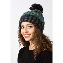 ASVP Shop Corkscrew Cable Knitted Bobble Hat Plain Mens Womens Beanie Warm Winter Pom Wooly Cap (Marine Splash)