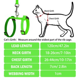 PUPTECK Adjustable Cat Harness and Leash Set Escape Proof Kitten Strap Collar for Walking Travel, Green