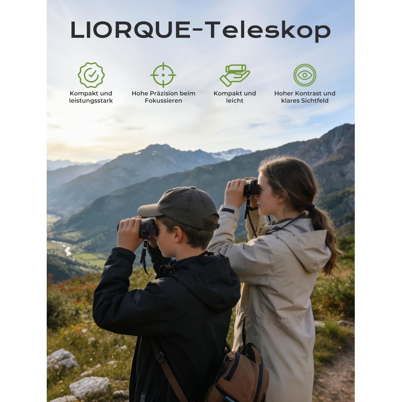 LIORQUE Binoculars 10 x 25 cm Children Adults Foldable Lightweight