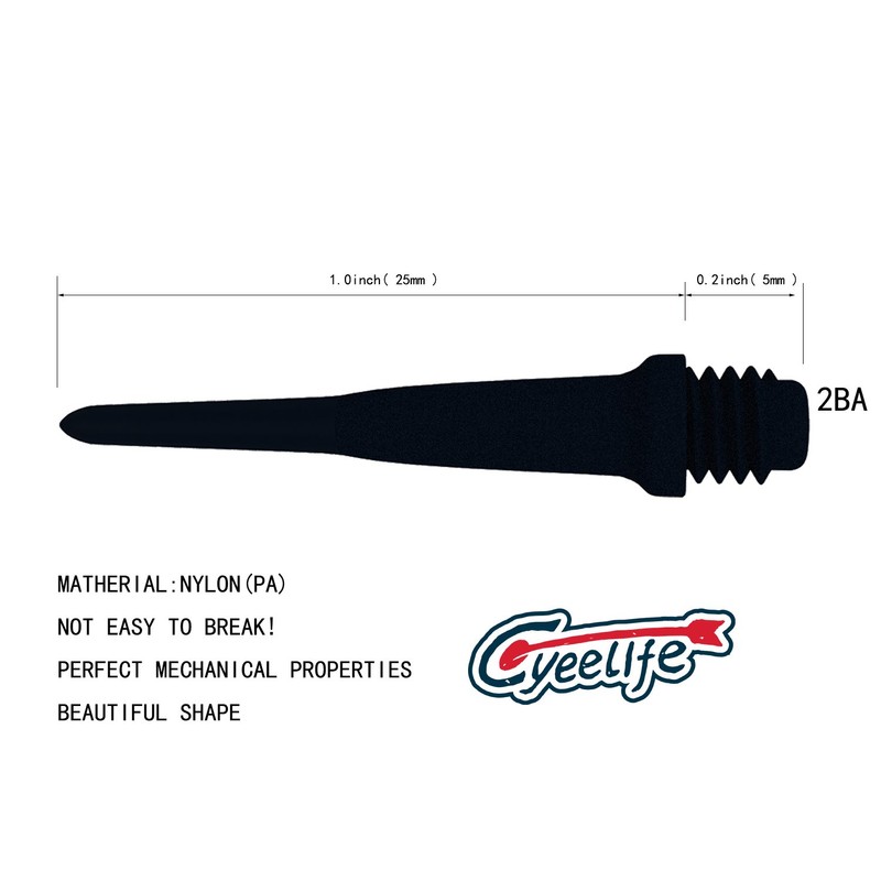 CyeeLife Darts Tip 2BA & 25mm Black Point Tip 100-Piece