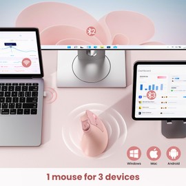 seenda Ergonomic Mouse Rechargeable, Vertical Wireless Mouse with Volume knob, Quiet clicks, 3 Device Connection (Bluetooth or USB), Optical Mice for Windows, PC and Mac- Rose