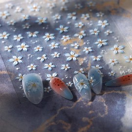 5D Lily Flower Nail Art Stickers Blue Floral Nail Decals Self-Adhesive Summer Nail Design Stickers for Women Acrylic Nail Art Supplies Spring Summer DIY Nails Decoration 1 Sheets