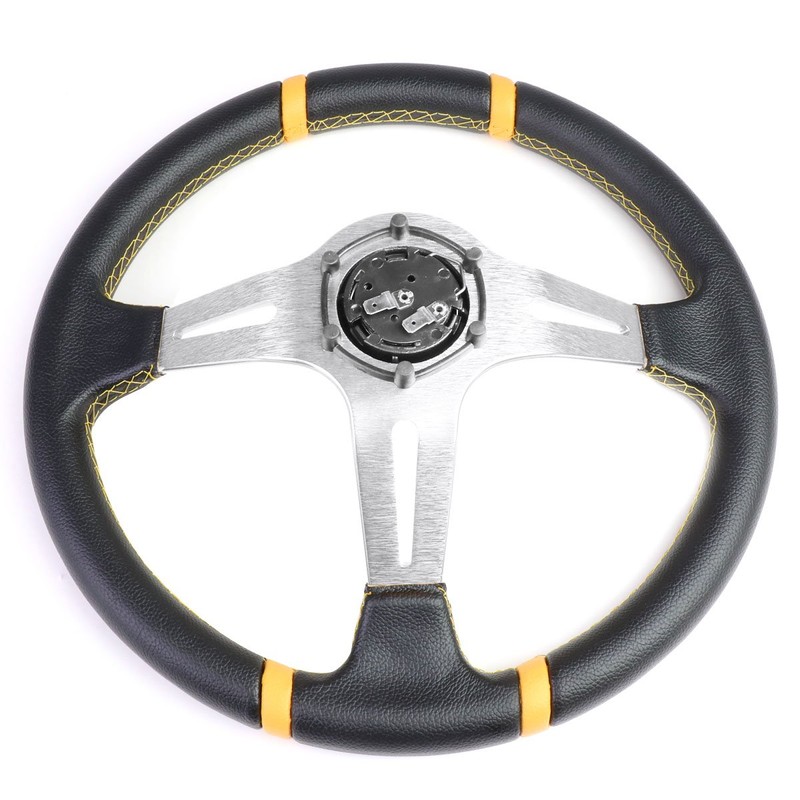 Auto Dynasty Aluminum Frame Vinyl Leather Cover 350mm 6-Bolt Steering