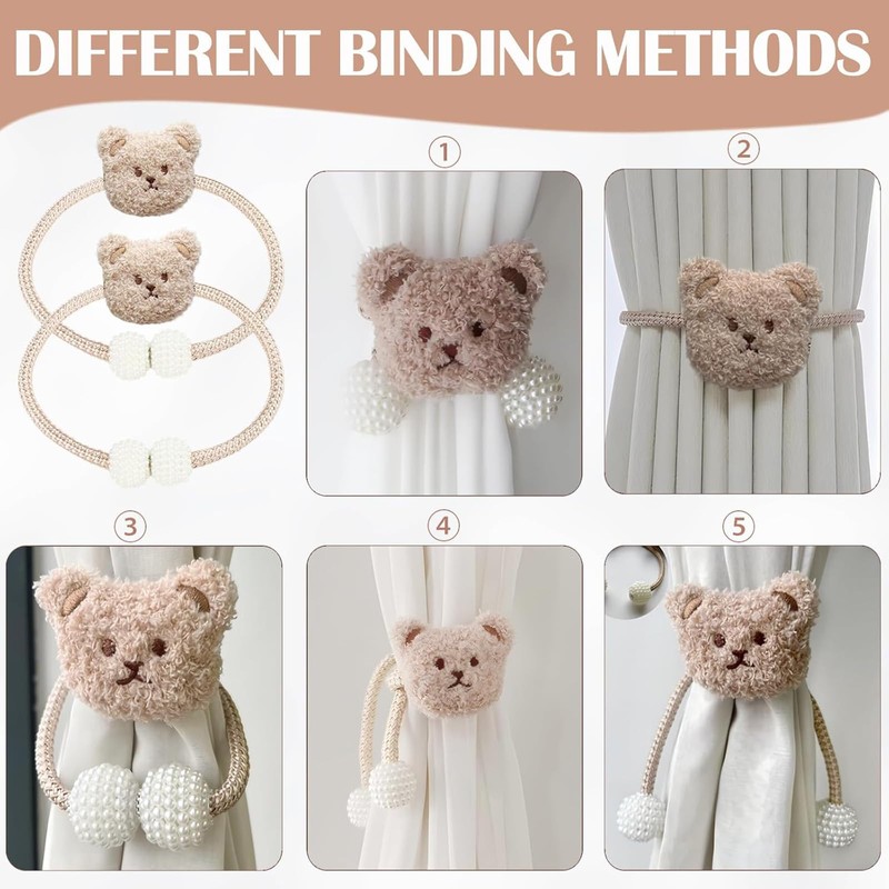 Magnetic Curtain Tie Backs Buckles Little Bear, 2 Pieces