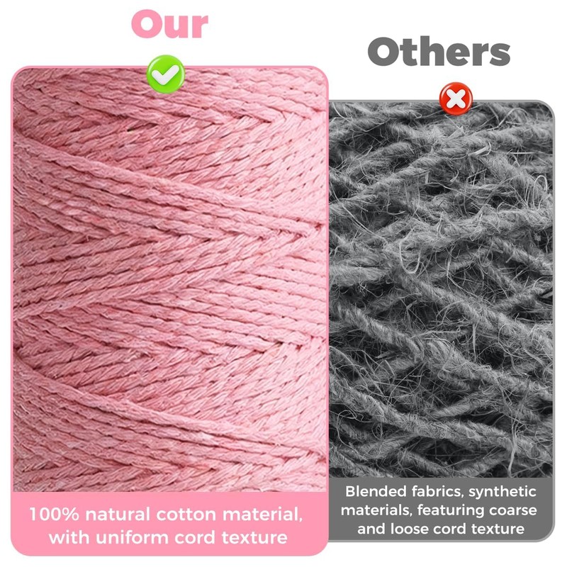 3 Rolls 2 mm x 100 m Cotton Macrame Cord