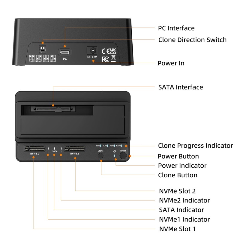 M.2 NVMe SSD to SATA HDD Bidirectional Cloner, 3-Bay NVMe