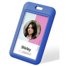 Uniclife 6 Pack Sliding ID Badge Holder Vertical Hard Plastic Case with Clear Window Blue Card Protector Pouch for Office School ID Credit Cards Proximity Key Cards Driver’s Licenses and Passes