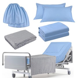 Kuabiz 7 Pcs Hospital Bed Sheets Set Soft Hospital Bed Fitted Sheets Set Include Fitted Sheet, Zippered Quilt Cover, Pillow Case and Blanket for Home and Hospital Care Beds