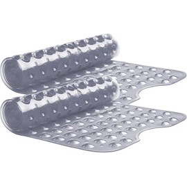MOONLIGHT20015 Shower Bath Mat Non Slip Anti Mould & Mildew 2 Pack with Strong Suction Cups Grip and Drain Holes Shower Mats - PVC Bathroom Mat Machine Washable (70x38cm, Grey)