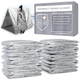 Swiss Safe Emergency Mylar Thermal Blankets + Bonus Space Blanket - Compact & Insulated for Cold Weather - Designed for NASA, Outdoor Camping, Survival, First Aid Car Kit - Silver, 75 Pack