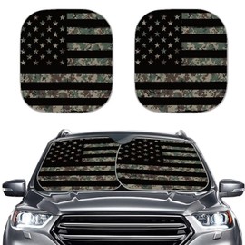 KEIAHUAN American Flag Camo Windshield Sun Shade 2-Piece Foldable Front Window Sunshade 4th of July Patriotic Sun Visor Protector Block UV Rays & Heat Car Interior Accessories