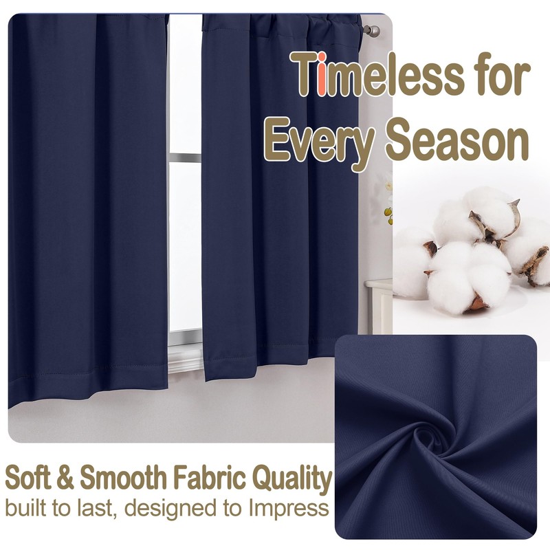 OVZME Navy Blue Blackout Curtains for Small Window Treatment, Light