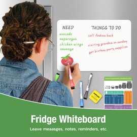HOMiDEK Magnetic Dry Erase Board: Small Fridge Whiteboard, Flexible Refrigerator Magnet White Board, Blank Writing Note Sheet with Kitchen Conversion Chart Magnet, 4 Markers & Eraser - 12 x 8