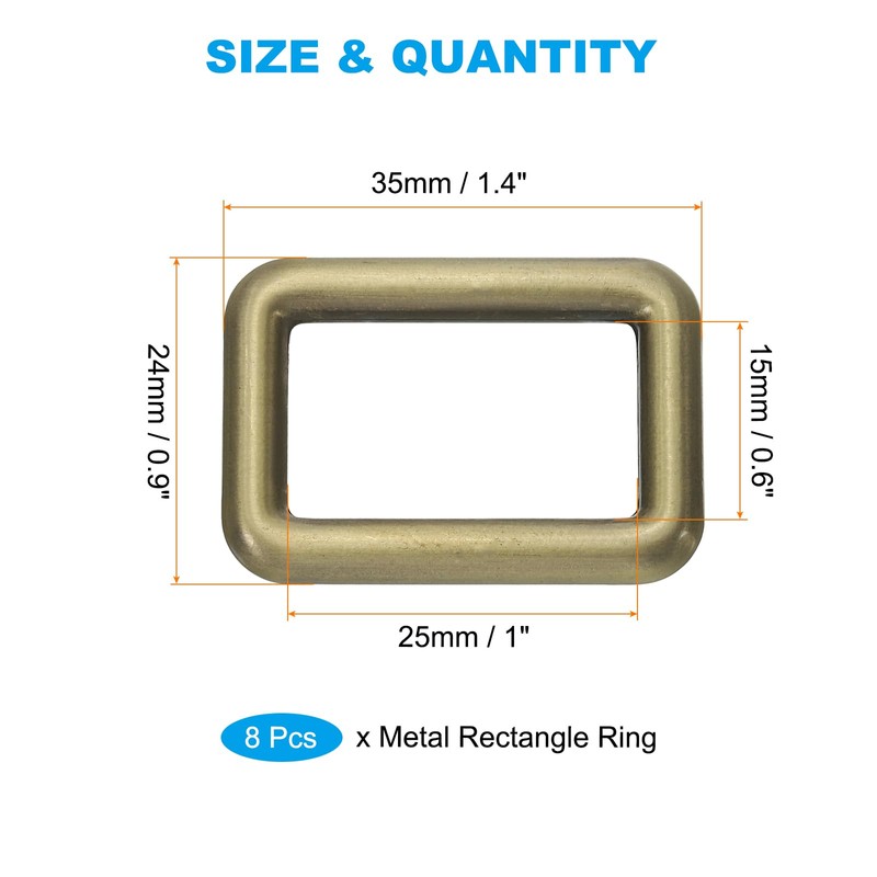 PATIKIL Flat Metal Rectangle Rings 3/4" / 19mm, 8 Pcs