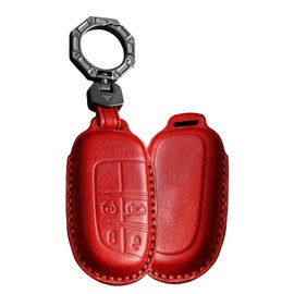 TECART 4 Button Key Fob Cover Fit for Jeep Dodge Ram 1500 Challenger Durango Key Case Key Shell Accessories Protector, Red, 4 Button