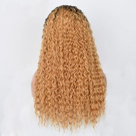 1B27 Human Hair Wig Ombre Tow Tone Brazilian Remy Hair Glueless Wig Kinky Curly Wave Wig Wet and Wavy Hair Wig Top Swiss Lace with Baby Hair Wig 16 Inches