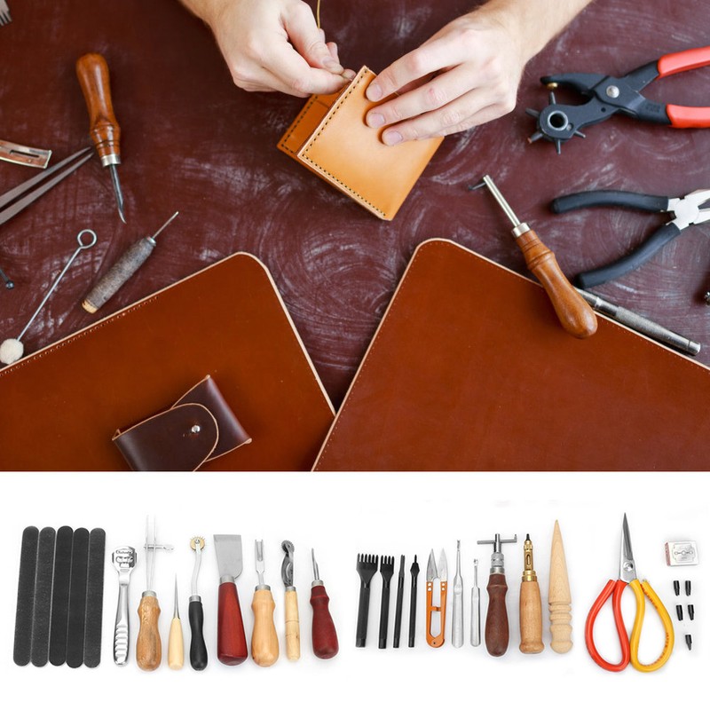 18pcs Leather Craft Working Punch Tools Kit Sewing Stitching Carving