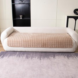 MDSASFD Velvet Couch Cover, Washable Sectional Sofa Cover, Anti Slip Sofa Slipcovers for 3 Cushion Couch Sofa L Shaped Recliner, Furniture Protector Covers for Pets Kids(Khaki, Only 1 PCS)