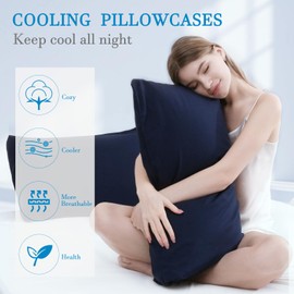 Avolare 2 Pack Pillowcases, Envelope Closure Cooling Pillow Case King Size, Breathable & Machine Washable Pillow Covers for Hot Sleepers, Night Sweats - Navy Blue (20"x36") Imported