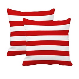 Leaveland Red and White Stripe Set of 2 18x18 Inch Cotton Polyester Square Throw Pillow Cover Decorative Soft Cushion Case Fall Autumn Winter Christmas Home Decor Sofa Standard Size Accent Pillowcase
