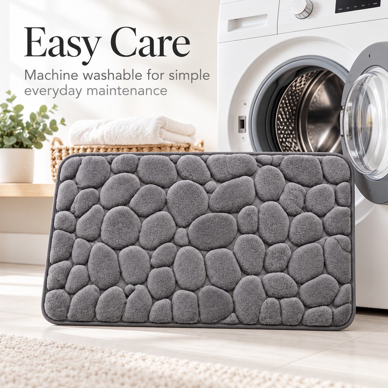 3D Cobblestone Embossed Bathroom Mat Quick Dry Absorbent Floor Rug
