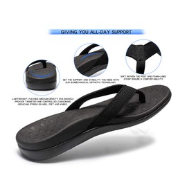 LLSOARSS Plantar Fasciitis Feet sandal with Arch Support - Best Orthotic flip flops for Flat Feet，heel pain- For Women (10 M US, Black)