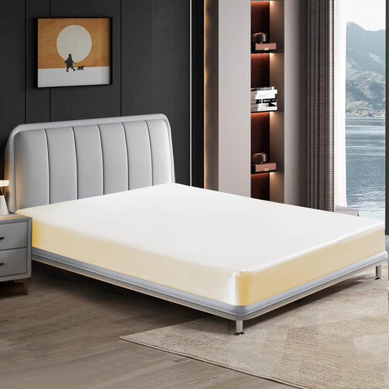 ROOEE Satin Silk Fitted Sheet with Pillowcase Set Breathable Soft