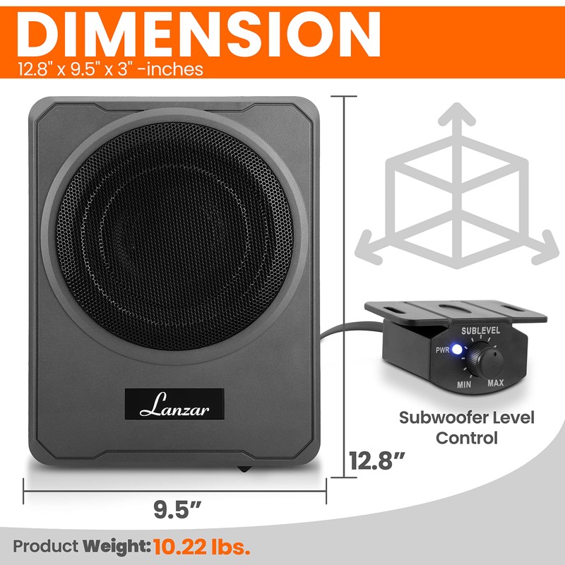 Pyle 8-Inch Low-Profile Amplified Subwoofer System - 600 Watt Compact
