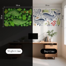 BMYUK Glow-in-The-Dark Wall Stickers Cartoon Whale Aquatic Grass Sea Creatures Children's Bedroom Bathroom Living Room Nursery Wall Decor Easy to Paste