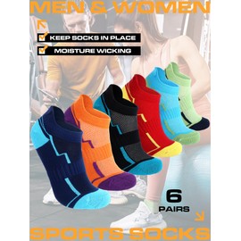 Fourluoo 6 Pairs Ankle Hiking Running Socks for Men Women Compression Support, Thick Cushion & Breathable No Show Athletic Socks