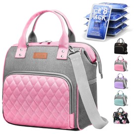 iPhixx Women's Insulated Lunch Bag, 10Lx6.6Wx9.5H inches, Pink, Nylon, Oxford