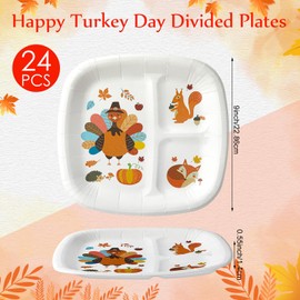 Havawish 60 pack Thanksgiving Tableware Set Include 24 Pcs Happy Turkey Day Divided Paper Plates 36 Pcs Give Thanks Disposable Napkins for Family Autumn Harvest Festival Party Decorations Supplies