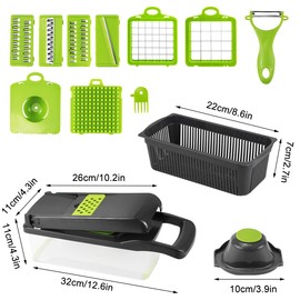 16 in 1 Gemüseschneider Manuell Set, Vegetable Chopper Cutter Slicer, mit 7 Auswechselbaren Klingen, Würfelschneider, für Kartoffeln, Karotten, Zwiebeln Küchengeräte