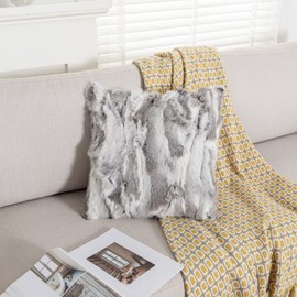 yingda1992 Home Living Room Decorative Rabbit Fur Cushion Cover Throw Pillow Covers Case Real Luxury Rabbit Fur Pillowcases Cushion Cover Soft Throw Cases for Bedroom Grey 40×40CM（16in×16in）