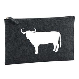 Huuraa Kulturbeutel Stier Bulle Silhouette Geschenk 1 Liter Charcoal Filz Stier Bulle Geschenkidee