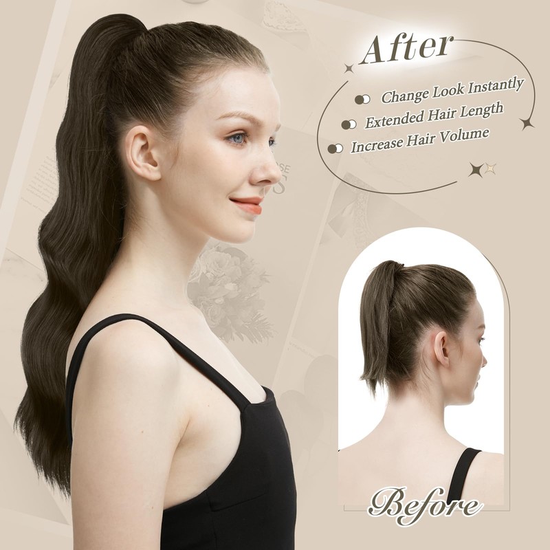 FESHFEN Ponytail Extensions Clip, 50 cm Hair Extensions Braid Long